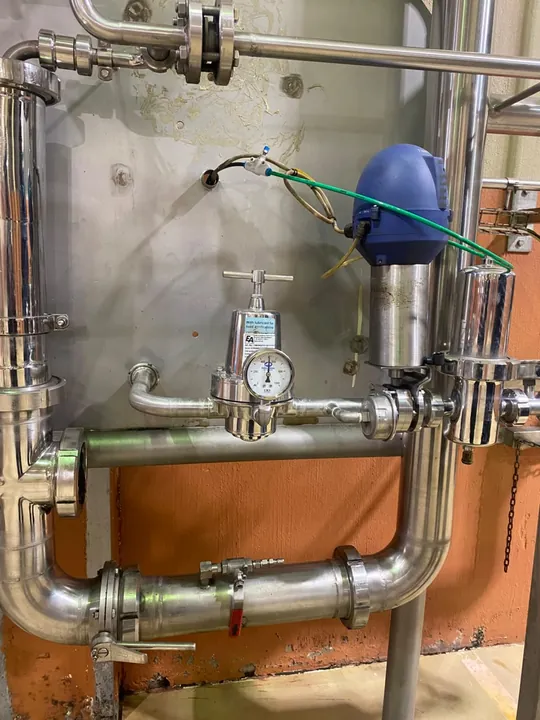 Pressure gauge, valves and pipework on industrial process equipment